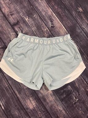 Under Armour Women's Light Blue Athletic Shorts with White Trim